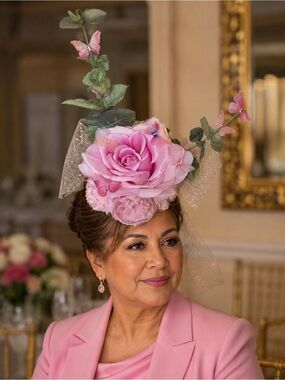 Pink Floral Headpiece Crown with Butterflies